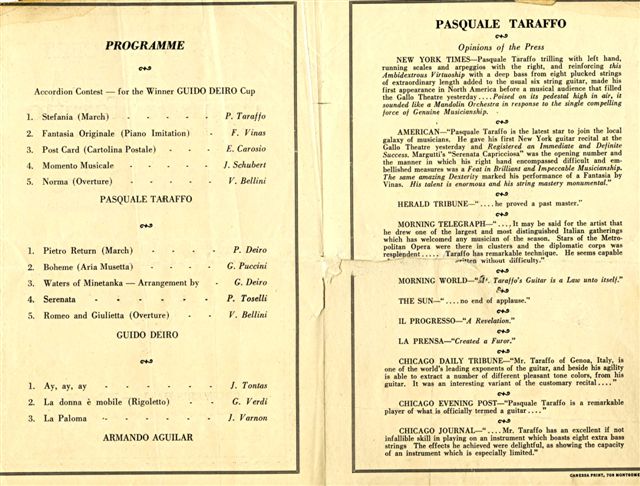 Taraffo Concert Program