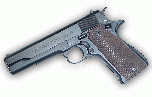 A Star Model P .45 caliber hand gun; the gun which killed Sulochan dasa (Steven Bryant).