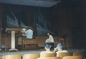 James A. Bloy, professor of music and organ at Maryville College in Maryville, Tennessee, performs for the author, Krishna Katha & Bhaktipada.