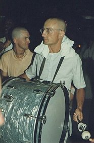 The author plays a bass drum
